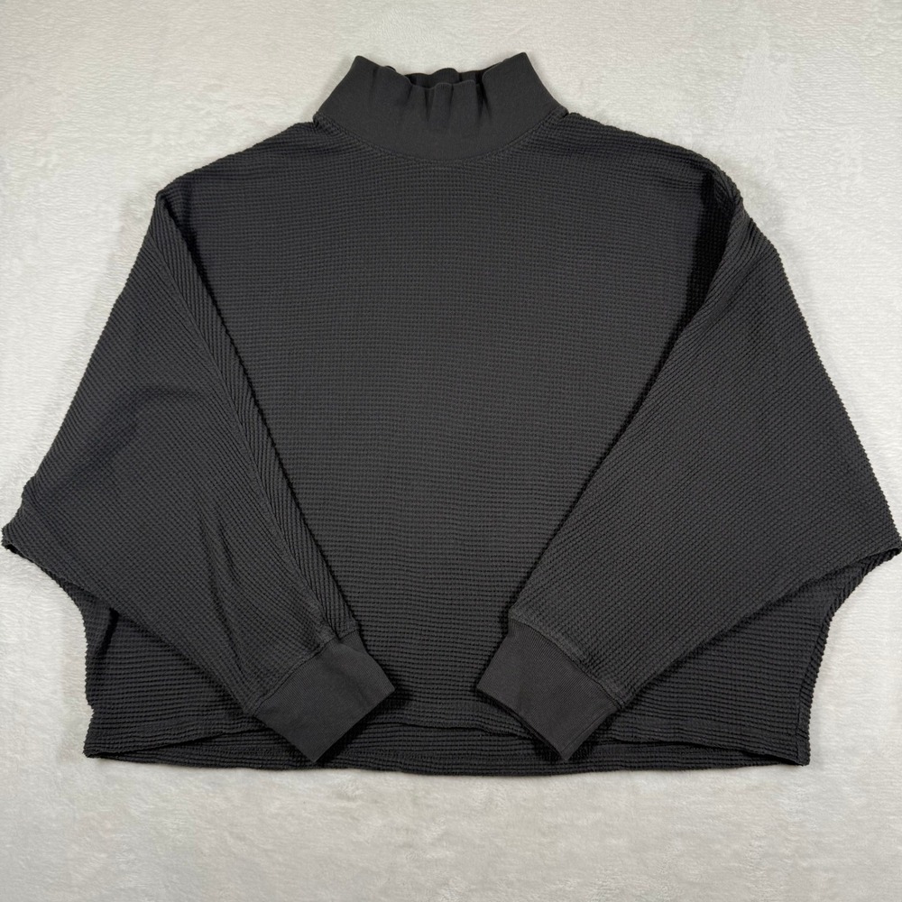Abercrombie & Fitch A&F Essentials Mock Neck Waffle Knit Top Grey‎ L/XL